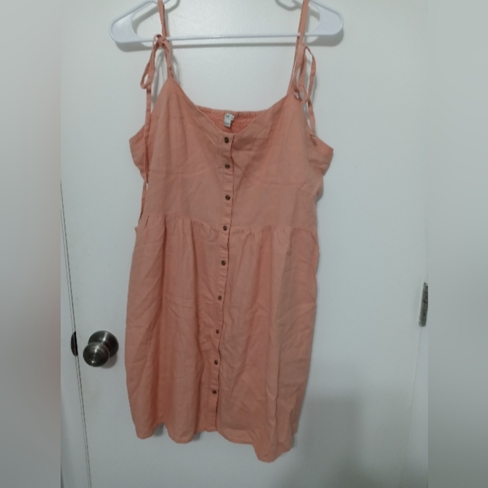 Aerie Linen Blend Shoulder tie Knee length smocked back Summer dress XL NEW